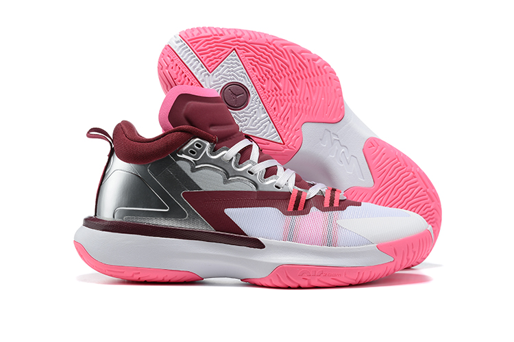 2021 Air Jordan Zion I White Silver Wine Red Pink Basketball Shoes - Click Image to Close